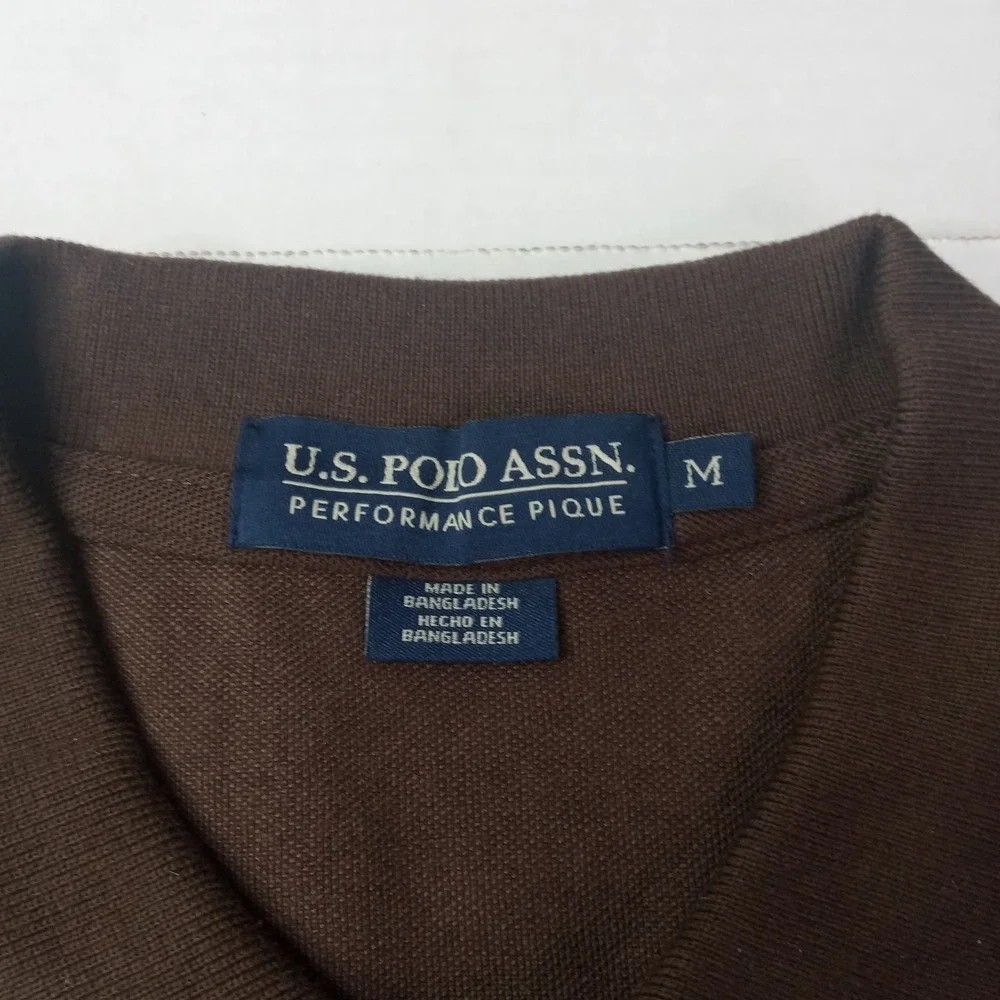 U.S. Polo Assn Performance Pique Polo Shirt Men's Size M Medium Brown Stretch